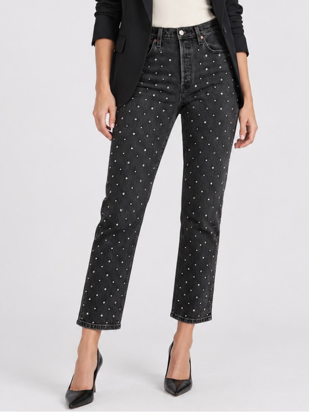 Levi’s Premium 501 Original Cropped Studded Black Jeans Approx W29
